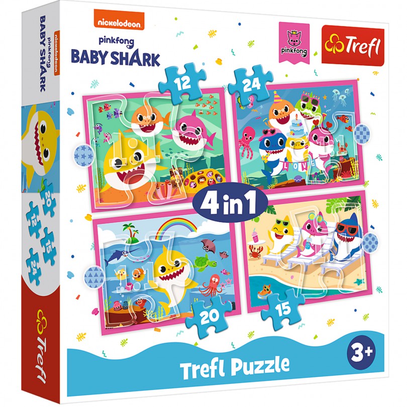 Trefl Puzzle 4w1 BABY SHARK Rodzina Rekinów 71 elementów